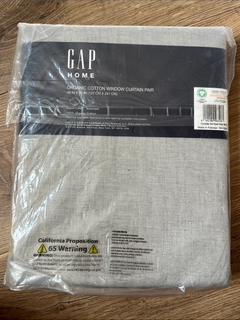 2 Panels Gap Organic Cotton Window Curtain Panel Pair in Grey 48 x 95 OEKO-TEX